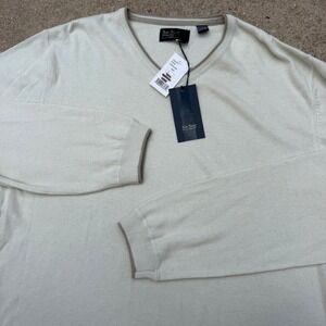Nat Nast V-Neck Sweater Mens L Porcelain White Cotton Cashmere Blend NWT Luxury